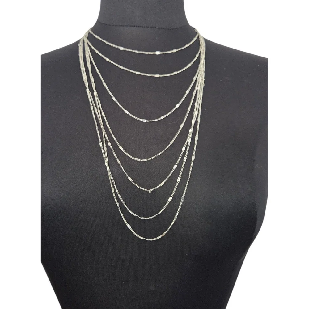 Silver Tone Multi-strand 7 Strand Chain‎ Layered Draped Long Necklace